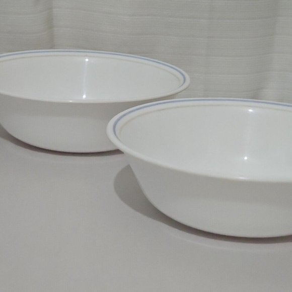 2 Corning Corelle SAND & SEA Pattern Coupe Cereal Soup Bowls 6" blue beige band - Picture 5 of 9
